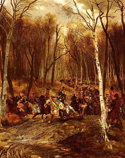 Edouard Detaille Cossacks Attacking a squad of the Gardes d'honneur from the Jeune Garde Imperiale oil painting image